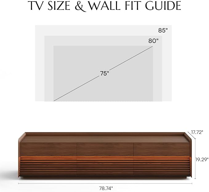 POVISON Fully-Assembled Mid Century Modern TV Stand, 78.74" Wood Media Console - Image 3
