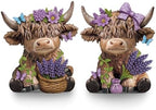 Wesiti 2 Pcs Lavender Highland Cow Figurines, Purple Resin Tiered Tray by Wesiti