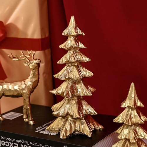 FESTGLOX Gold Christmas Tree Figurines,Small Resin Christmas Tabletop Trees - Image 3