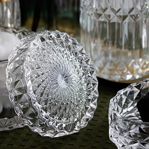 EMPO 6PCS Bathroom Clear Glass Accessories Set (Lotion Soap Dispenser, Soap Dish, Toothbrush Holder, Tumbler, Cotton Swab Jar), Contemporary Modern Decor Crystal Vintage Gift (6pcs Clear) - Image 5