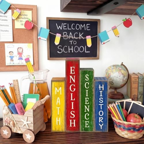 Lineshading 4 Pcs Back To School Table Decorations Subject Wooden Book - Image 4