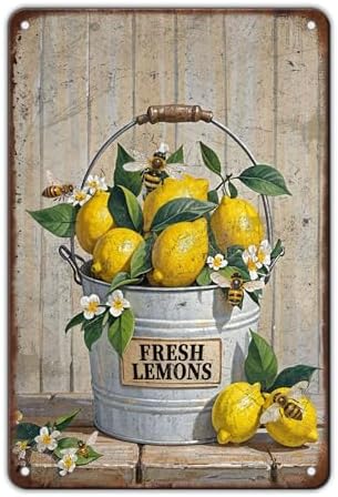 Funny Lemon Metal Tin Sign Welcome Home Sweet Home Wall Decor Yellow Lemon Wall Art for Kitchen Outdoor Garden Porch Restaurant Cafe Home Kitchen Decor 12x8 Inch ﻿ by KIYOYOHomeIsOurHappyPlace