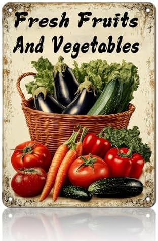 Vegetable Wall Decor Fresh Fruits And Vegetables Metal Tin Sign 12x16 Inch Funny Farmer's Market Tin Poster Retro Home Kitchen Garden Yard Restaurant Wall Decor by KIYOYOHomeIsOurHappyPlace