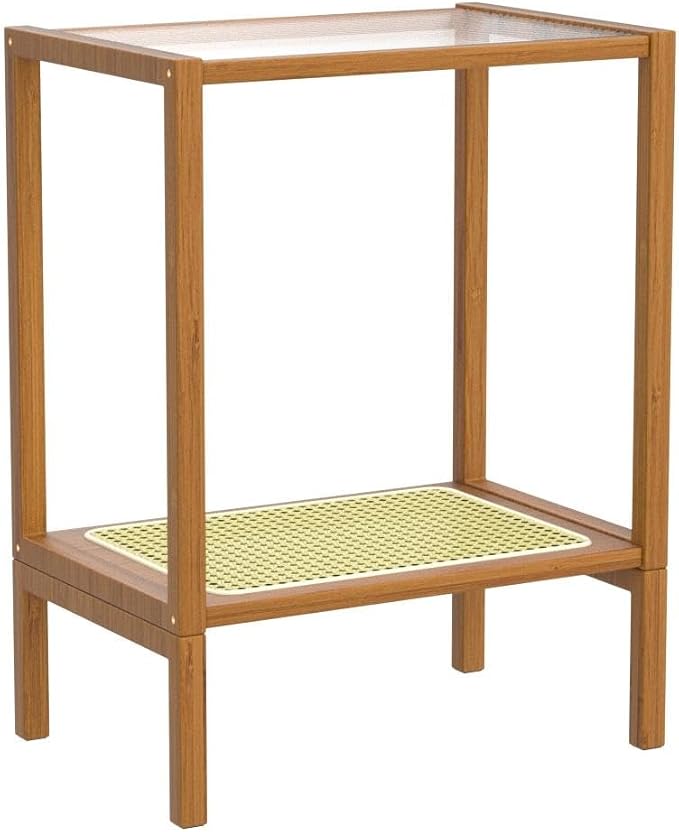Bamworld Rattan Side Table Living Room Glasstop Night Stand Boho End Table - Image 5