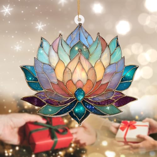 Lotus Stained Glass Acrylic Ornament – Colorful Lotus Flower Suncatcher for Windows, Christmas 2026 Ornament, Holiday & Spiritual Home Décor, Unique Handmade Gift(Sun-24) - Image 2