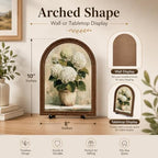 Tabletop Decor White Hydrangea Sign, Arched Wooden Frame with Stand, Flower Home Retro Decorations, Farmhouse Floral Decor, Rustic Potted Flower Art for Living Room Bedroom - Image 6