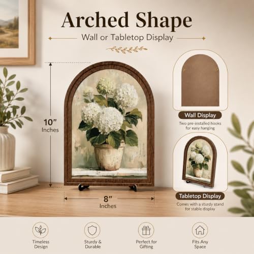 Tabletop Decor White Hydrangea Sign, Arched Wooden Frame with Stand, Flower Home Retro Decorations, Farmhouse Floral Decor, Rustic Potted Flower Art for Living Room Bedroom - Image 6