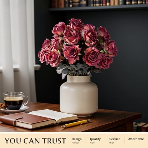 Artificial Flowers Artificial Roses 23.2In Fake Roses Long Stem Artificial Flowers for Tall Vase Silk Rose Suitable for Indoor Decoration Wedding Party Decor DIY Bouquet Autumn (20PCS,Red) - Image 5