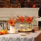 Fall Mason Jar Centerpiece for Table with LED Lights & Artificial Flowers - Image 2