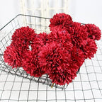 Tinsow 12PCS Artificial Ball Chrysanthemum Red Faux Flowers Bouquet - Image 5