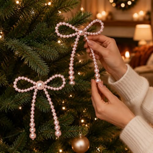 DIYDEC 24pcs Pearl Christmas Bow Ornament 7&4.5In Tree Topper Hanging Decor - Image 4