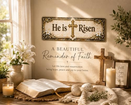 Love You, Bye – Vintage Metal Wall Sign, Metal Signs, Hallway Entryway Door Signs Decor, 16 X 4 Inch Aluminum Rustic Wall Art, Farmhouse Style Hanging Plaque for Decoration (1, He is Risen-Gold, M) - Image 5