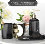 Designer Black Glass Bathroom Accessories Sets - 4 Pcs with Lotion Soap Dispenser, Bathroom Toothbrush Holder, Vanity Tray, and Apothecary Jar, Vintage Bathroom Decor, Gift Countertop Organizer - Image 6