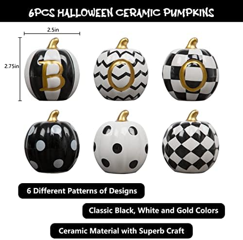 DAZONGE Set of 6 Ceramic Halloween Pumpkins Halloween Decorations Indoor - Image 3