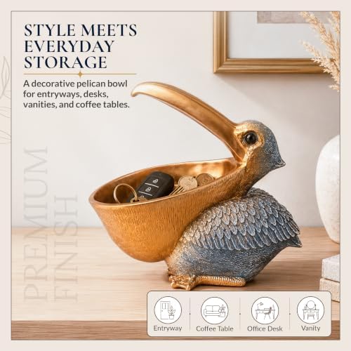 Pelican Statue Candy Dish - Resin animals - Whimsical Decor for Entryway Tables - Coastal Decor Resin Key Holder - Beach Jewelry Dish for Office Desks and Home Accents - Image 6