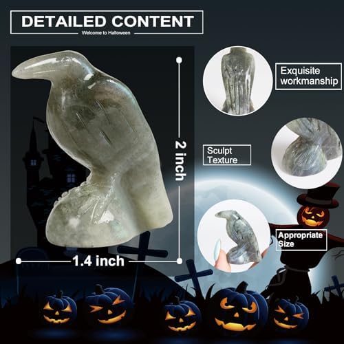 Labradorite Raven Statue Gothic Witchy Decor Hecate Altar Crystal - Image 2
