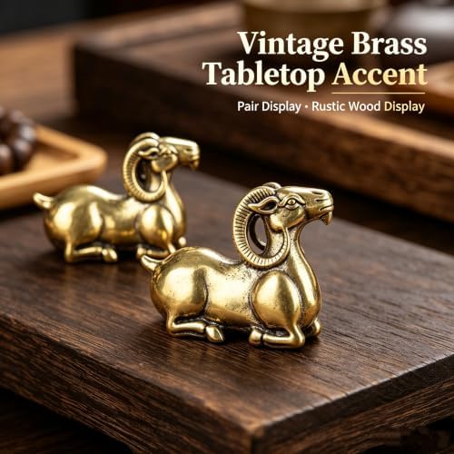 2-Pack Mini Solid Brass Goat Figurines, Vintage Kneeling Ram Statue Set, Small Metal Animal Sculpture Ornament for Tabletop Shelf Tea Room Decor, Collectible Gift (1.2" H × 1.6" L Each) - Image 4
