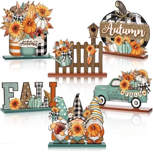 Wenqik 6 Pcs Fall Decor for Home Autumn Wooden Table Decorations Farmhouse by Wenqik