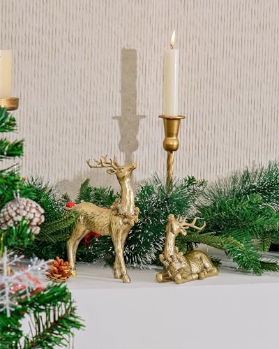 DN DECONATION 2pcs Gold Christmas Reindeer Figurines, Table Christmas Decor - Image 3