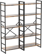 Shintenchi 2 Pieces 5 Tiers Bookshelf, Classically Tall Bookcase Shelf - Image 5