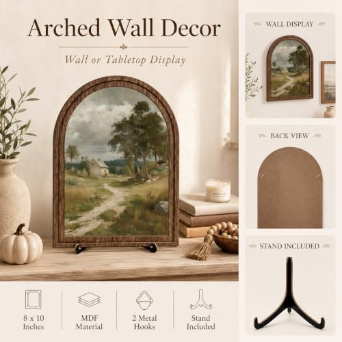 Tabletop Wood Decor Rustic Landscape Sign, Arched Wooden Frame Farmhouse Artwork for Shelf or Desk Display, Vintage Countryside Pictures for Living Room Bathroom Table or Wall Decor - Image 4