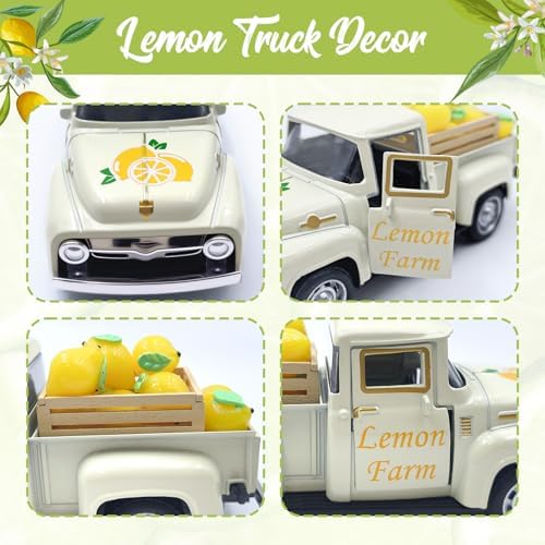 Lemon Decor Vintage Truck Decor Mini Lemons & Wooden Crate, Cream - Image 4
