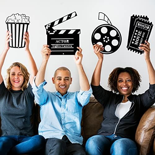 Moxweyeni 5 Pcs Movie Theater Decor Movie Theater Metal Home Room Decor Cinema and Popcorn Reel Wall Sign Art Cinema Film Wall Decoration for Home Party Supplies - Image 5