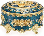 Hipiwe Vintage Metal Jewelry Box - Oval Trinket Ring Case with Gold Rose by Hipiwe