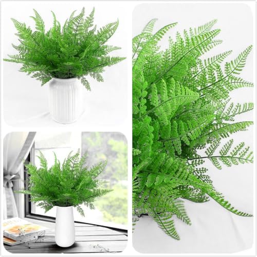Artificial Shrubs Bushes, Plastic Fern Leaves Persian Grass Fake Plants 4ps - Image 3