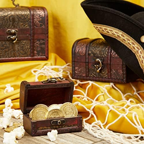 Juvale Wooden Treasure Chest Set - 3 Nesting Boxes, Brown Floral - Decorative Storage & Jewelry Box with Hinged Lid, Vintage Antique Decor - Image 5