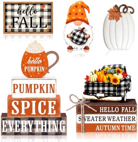 11 Pcs Fall Wooden Table Decorations Pumpkin Tiered Tray Decor by Quzzil
