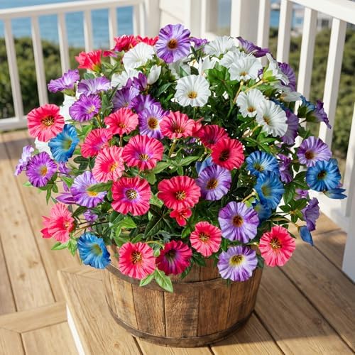 Colorful Artificial Morning Glory Flowers for Outdoor Planters, Premium UV Resistant Silk Faux Flowers for Porch, Hanging Basket & Window Box, Vibrant Garden Decor, No Pot, 13.3 Inch, 8 Bundles by UqueetenLtd