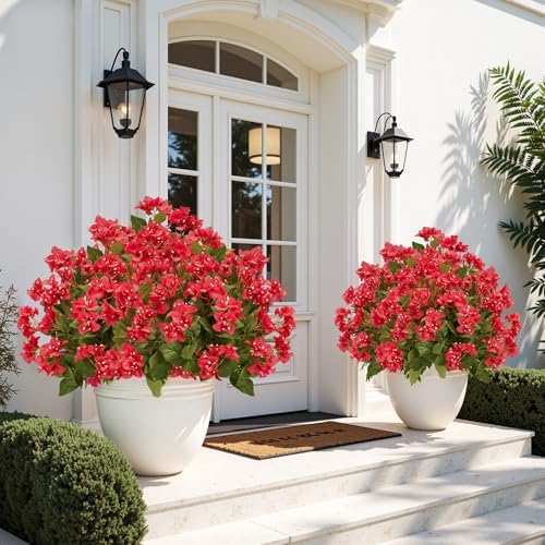 Bougainvillea Artificial Faux Bougainvillea Outdoor 4 Pack Fake Bougainvillea Hanging Flowers Artificial Bougainvillea for Indoor Home Porch Garden Decor Spring Flowers No Vases(Red) - Image 4
