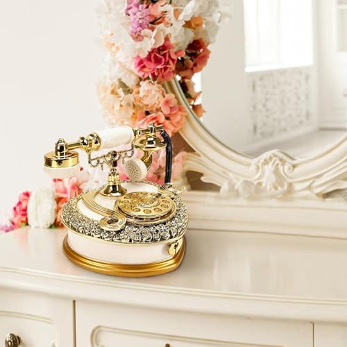 Big Vintage Telephone Jewelry Box 7x8" with Drawer - Heart Shaped Trinket Music Boxes with Retro Dial, Victorian Storage, Cute Antique Gifts for Women, Unique Style Home Decoration, Shelf Decor - Image 5