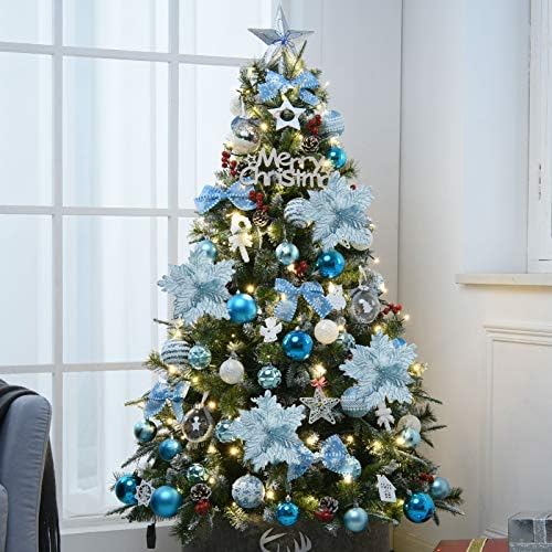 Glitter Decorated Large Poinsettias Decorative Christmas Flower Stems for Christmas Tree Wreaths Wedding Decor, Blue, 10pcs 9.4" - Image 6