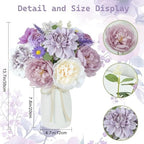 18Pcs Purple Fake Flowers with Vase, Silk Dahlias Purple Artificial Flowers - Image 2