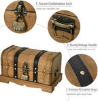 Vintage Wooden Treasure Chest Box with Combination Lock,,Brown,10"x6"x6" - Image 3
