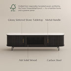 POVISON Fully-Assembled Sliding Tambour Door TV Stand, Mid Century Modern - Image 7