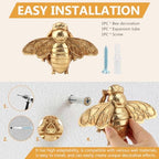DOQXYAVM Gold Honey Bee Wall Art Decor, 3D Resin Bee Wall Sculpture, Hanging Insect Home Decoration for Living Room, Bedroom, Bathroom, Kitchen (S) - Image 6