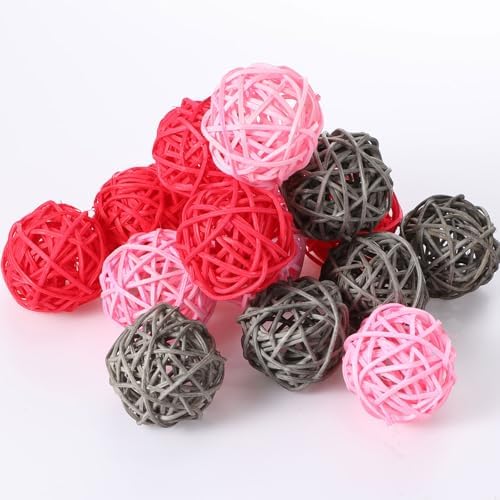 Yaomiao 15 Pcs Decorative Wicker Rattan Ball, 1.8 in, Pink Red Gray by Yaomiao