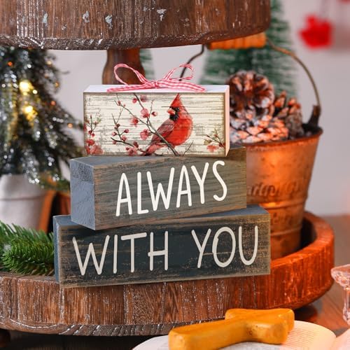 CroBlissful 4 Pcs Cardinal Gift Sympathy Gifts for Loss of Loved One Memorial Wooden Tabletop Decor Remembrance Bereavement Decor Condolence Block Sign for Father Mother Family Friends - Image 6