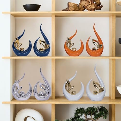 2 PCS Navy Blue Gold Home Decor Accent Ceramic Statue Abstract Sculpture Centerpieces Mid Century Modern Decor for Tables Coffee Table top Decorations for Living Room Desktop Shelf Dining Room Kitchen - Image 4