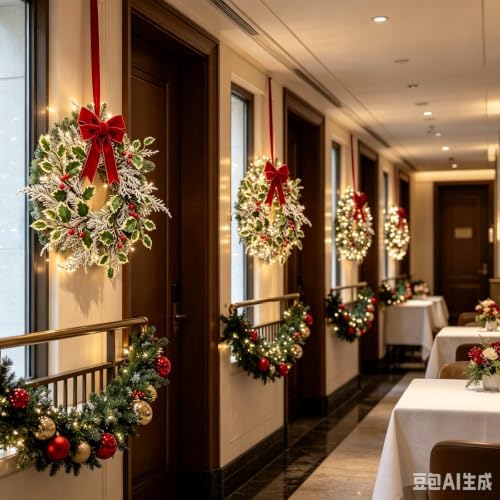 6 Pack Mini Christmas Hanging Wreaths Small Artificial Frosted Pine Cedar Wreaths with Red Berries Variegated Holly Leaves Faux Snowy Evergreen Wreath for Cabinets Front Door Window Porch Xmas Holiday - Image 5