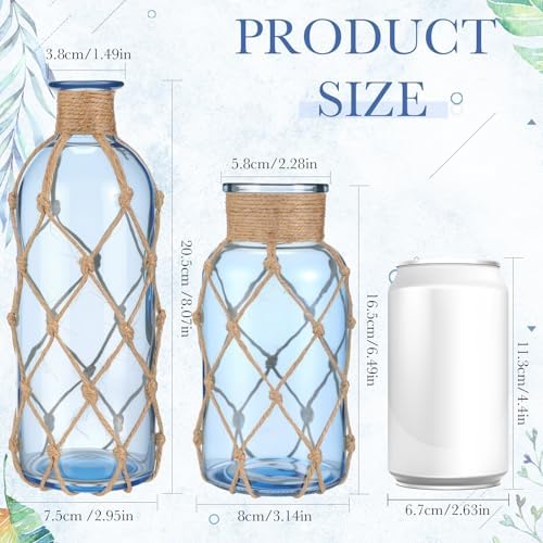 Chuangdi Set of 2 Coastal Glass Flower Vase with Boho Rope, Light Azure - Image 2