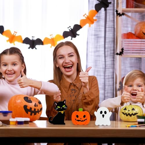 Halloween Decorations for Indoor Home 3 Pcs, Cute Wooden Pumpkin Ghost Black Cat Decor for Tabletop Tiered Tray, Halloween Centerpiece Sign for Desk Fireplace Office Shelf Farmhouse Rest Bathroom Dorm - Image 6