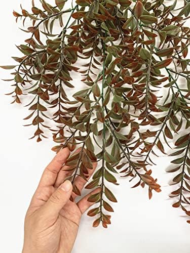 CATTREE Artificial Hanging Vines, Faux Ivy Leaves Plastic Plants Greenery Fake Leaf Plant UV Resistant for Indoor Outdoor Garden Door Wall Baskets DIY Wedding Party Table Decoration Red Brown 4 Pack - Image 4