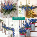 Oairse 8 Pcs Christmas Tree Picks and Sprays Navy Blue Glitter Christmas Picks 28" Christmas Glitter Feathers Leaves Stems for Christmas Tree Filler Branches Wreaths Centerpieces Holiday Decorations - Image 6