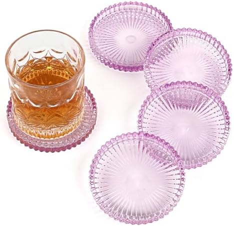 Modern Clear Coaster Set of 5- Glass Coasters for Drinks, Clear Purple by Unknown