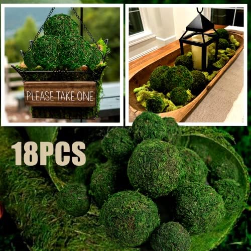 BYHER Moss Balls, 18 PCS Decorative Balls for Centerpiece Bowls - 6pcs 3.2" Natural Dried Balls+ 12pcs 2" Green Moss Balls Vase Bowl Filler (Set of 18) - Image 4