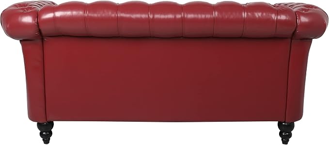 LEVNARY Leather Sofa, Chesterfield Tufted Upholstered 2 Seater Couch, Modern - Image 4